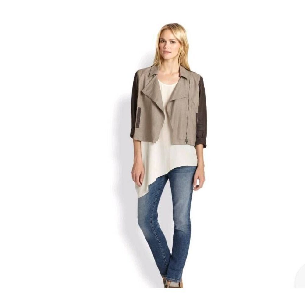 Eileen Fisher Coated Organic Linen Moto Jacket Size XL